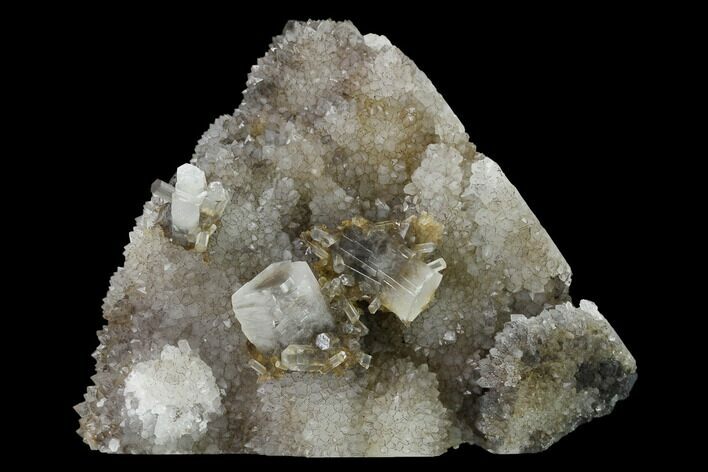 Columnar Calcite Crystal Cluster on Quartz - China #164005